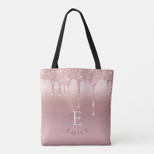 Glitter Drift Roos Gold Initiaal Naam Monogram Tote Bag (Achterkant)