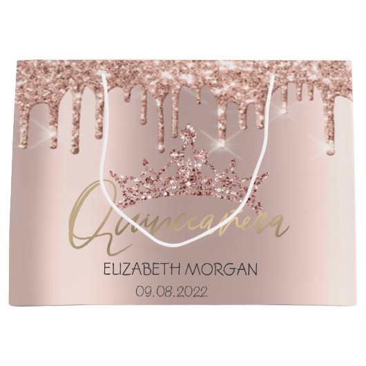 Glitter Drift Roos Gold Tiara Quinceañera Groot Cadeauzakje (Voorkant)