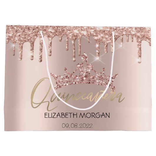 Glitter Drift Roos Gold Tiara Quinceañera Groot Cadeauzakje (Achterkant)
