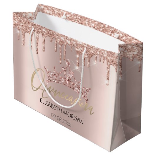 Glitter Drift Roos Gold Tiara Quinceañera Groot Cadeauzakje (Achterkant Gekanteld)