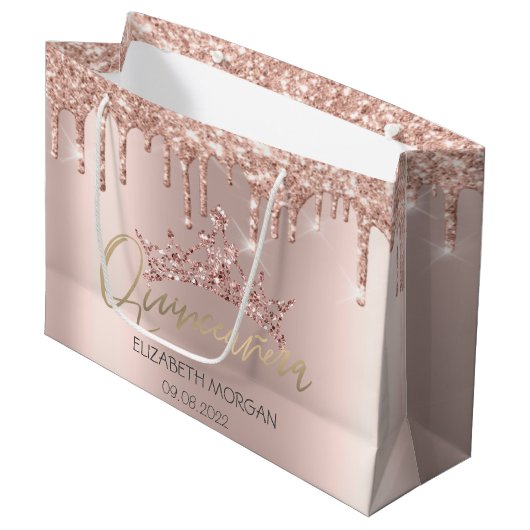 Glitter Drift Roos Gold Tiara Quinceañera Groot Cadeauzakje (Voorkant Gekanteld)