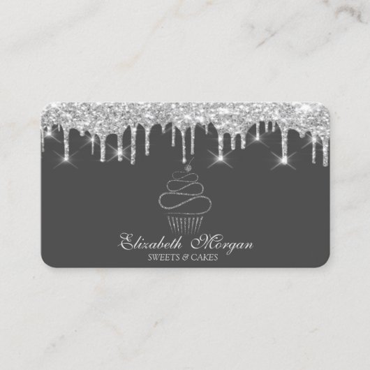Glitter Drift Silver Cupcake Bakery Visitekaartje (Voorkant)