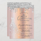 Glitter Drift Silver Diamond Dress Quinceañera Kaart (Voorkant / Achterkant)