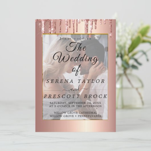 Glitter Drift Vellum Overlay Wedding Invitation Kaart (Staand voorkant)