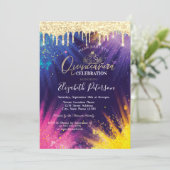 Glitter Drift Waterverf Splash Quinceañera Kaart (Staand voorkant)