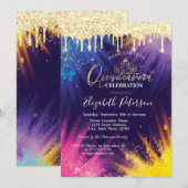 Glitter Drift Waterverf Splash Quinceañera Kaart (Voorkant / Achterkant)