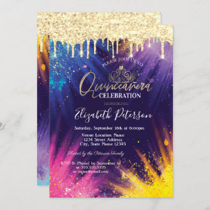 Glitter Drift Waterverf Splash Quinceañera Kaart
