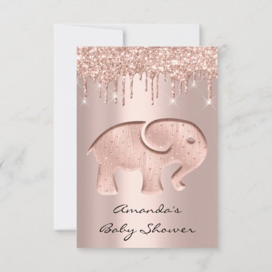 Glitter Drijft Roos Baby shower Elephant Kaart (Achterkant)