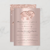 Glitter Drijft Roos Baby shower Elephant Kaart (Voorkant / Achterkant)