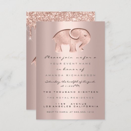 Glitter Drijft Roos Baby shower Elephant Kaart (Voorkant / Achterkant)