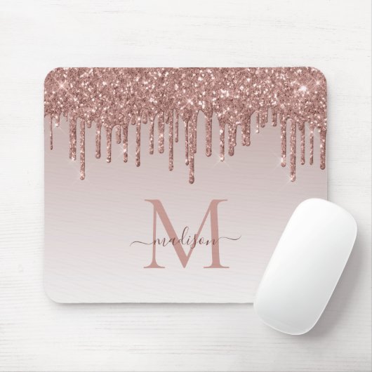 Glitter Drijft Roos Gold Monogram Elegant Script Muismat (Met muis)