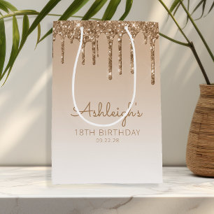 Glitter Drip 18e Verjaardag Goud Medium Cadeauzakje