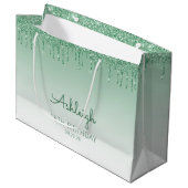 Glitter Drip 18e Verjaardag Groen Groot Cadeauzakje (Voorkant Gekanteld)
