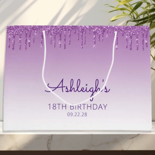 Glitter Drip 18e Verjaardag Paars Groot Cadeauzakje