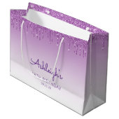 Glitter Drip 18e Verjaardag Paars Groot Cadeauzakje (Voorkant Gekanteld)