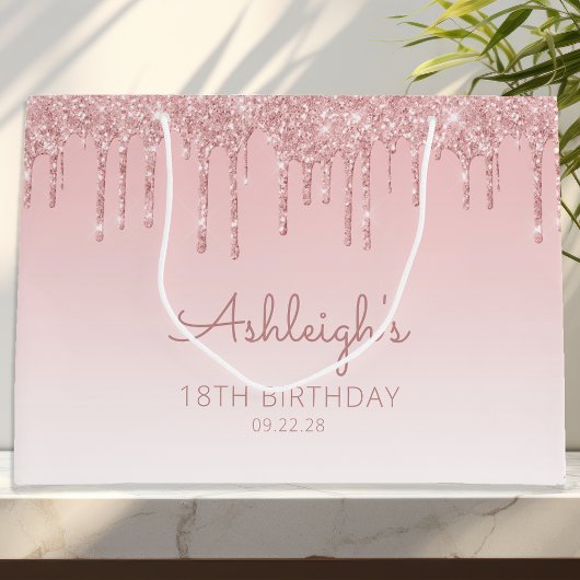 Glitter Drip 18e Verjaardag Roze Groot Cadeauzakje