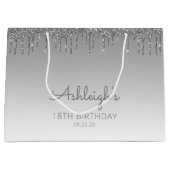 Glitter Drip 18e Verjaardag Zilver Groot Cadeauzakje (Voorkant)