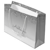 Glitter Drip 18e Verjaardag Zilver Groot Cadeauzakje (Voorkant Gekanteld)