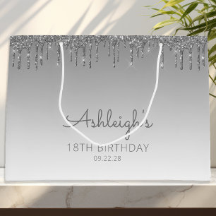 Glitter Drip 18e Verjaardag Zilver Groot Cadeauzakje
