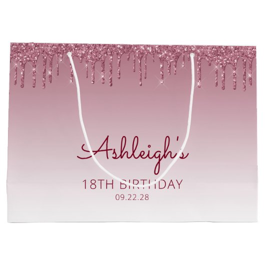Glitter Drip 18th Birthday Burgundy Groot Cadeauzakje (Achterkant)