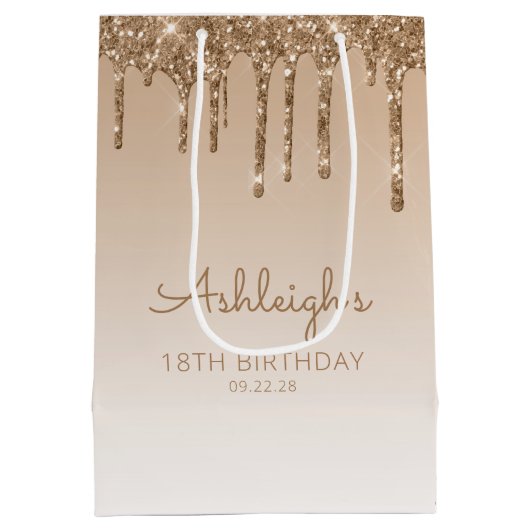 Glitter Drip 18th Birthday Gold Medium Cadeauzakje (Achterkant)
