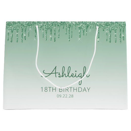 Glitter Drip 18th Birthday Green Groot Cadeauzakje (Voorkant)