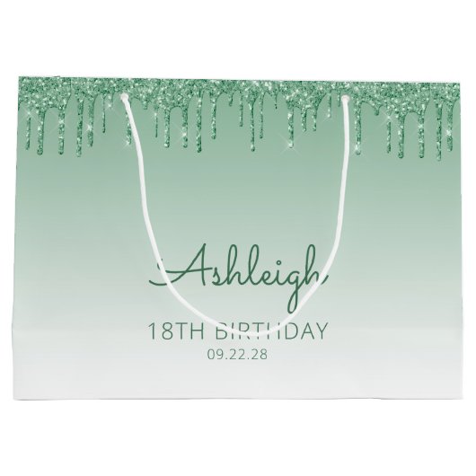 Glitter Drip 18th Birthday Green Groot Cadeauzakje (Achterkant)