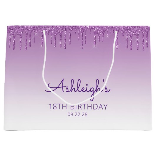 Glitter Drip 18th Birthday Paars Groot Cadeauzakje (Voorkant)