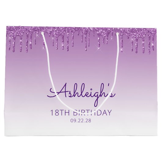Glitter Drip 18th Birthday Paars Groot Cadeauzakje (Achterkant)