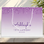 Glitter Drip 18th Birthday Paars Groot Cadeauzakje<br><div class="desc">Deze schenkingstas van 18e verjaardagsfeestje is voorzien van een paarse faux glitter drip border en paarse ombre background. Pas het met haar naam in handschrift manuscript,  samen met haar verjaardag en hieronder datum aan.</div>