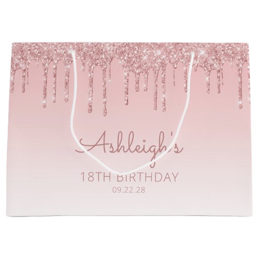 Glitter Drip 18th Birthday Pink Groot Cadeauzakje (Voorkant)