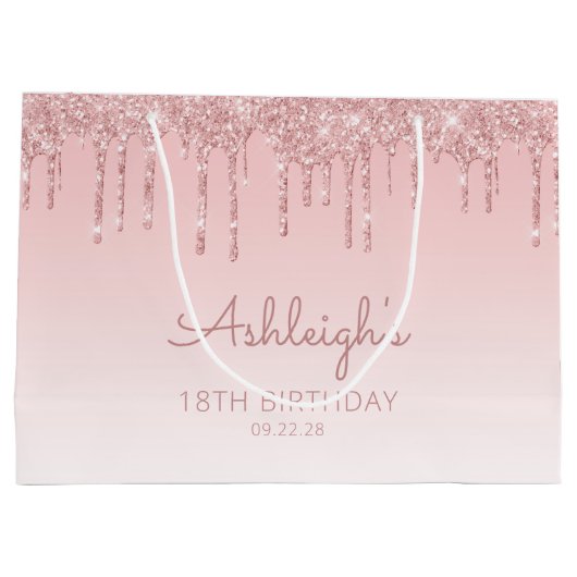 Glitter Drip 18th Birthday Pink Groot Cadeauzakje (Achterkant)