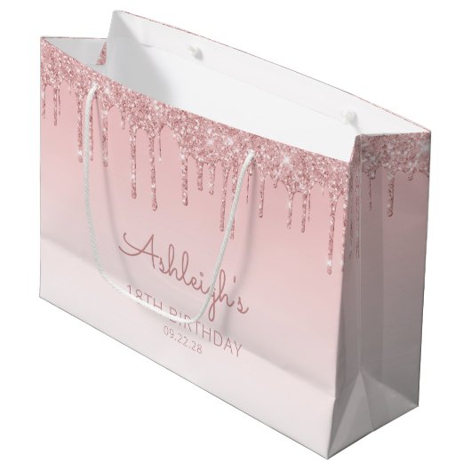 Glitter Drip 18th Birthday Pink Groot Cadeauzakje (Voorkant Gekanteld)
