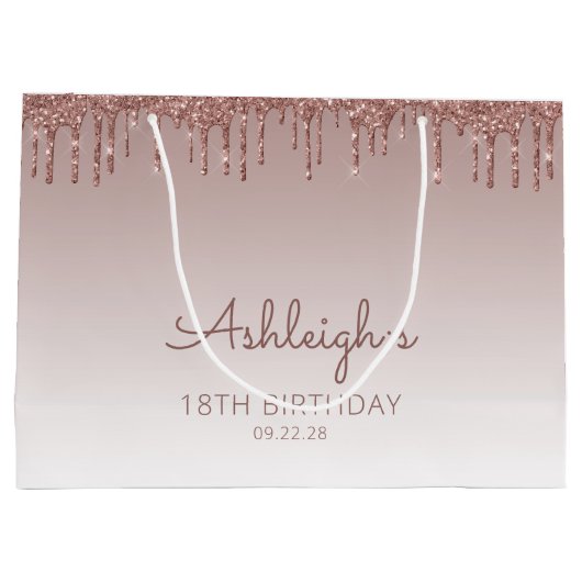 Glitter Drip 18th Birthday Roos Gold Groot Cadeauzakje (Achterkant)