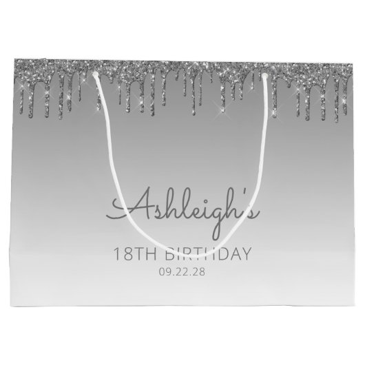 Glitter Drip 18th Birthday Silver Groot Cadeauzakje (Achterkant)