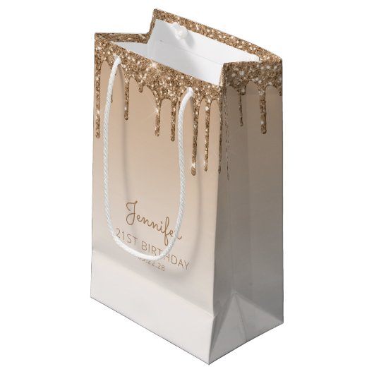 Glitter Drip 21e Verjaardag Goud Klein Cadeauzakje (Voorkant Gekanteld)