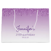 Glitter Drip 21e Verjaardag Paars Groot Cadeauzakje (Voorkant)