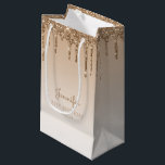 Glitter Drip 21st Birthday Gold Klein Cadeauzakje<br><div class="desc">Deze cadeautas van het 21ste verjaardagsfeestje is voorzien van een gouden goudfaux glitter-dripgrens en gouden achtergrond. Pas het met haar naam in handschrift manuscript,  samen met haar verjaardag en hieronder datum aan.</div>