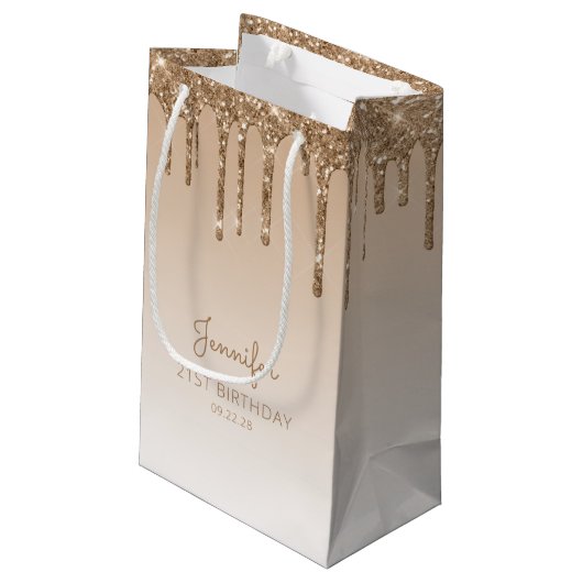 Glitter Drip 21st Birthday Gold Klein Cadeauzakje (Achterkant Gekanteld)