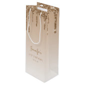 Glitter Drip 21st Birthday Gold Wijn Cadeautas (Voorkant Gekanteld)