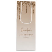 Glitter Drip 21st Birthday Gold Wijn Cadeautas (Voorkant)
