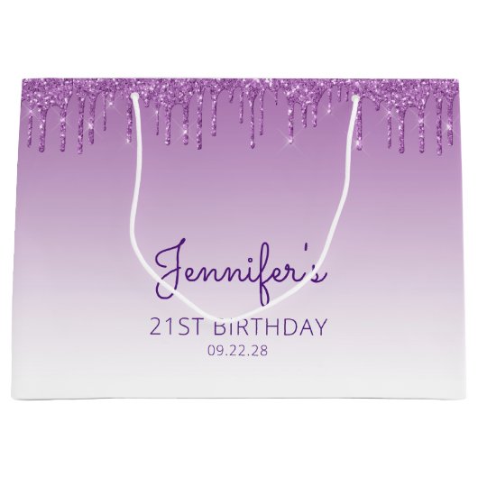 Glitter Drip 21st Birthday Paars Groot Cadeauzakje (Voorkant)