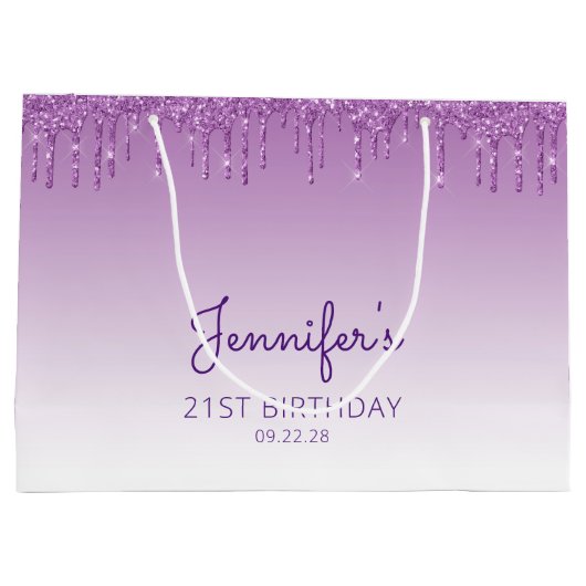 Glitter Drip 21st Birthday Paars Groot Cadeauzakje (Achterkant)