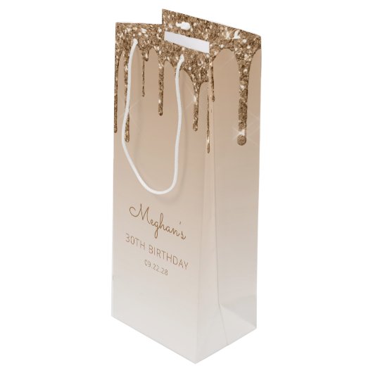 Glitter Drip 30e Verjaardag Goud Wijn Cadeautas (Voorkant Gekanteld)