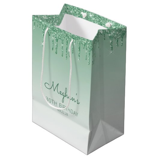 Glitter Drip 30e Verjaardag Groen Medium Cadeauzakje (Voorkant Gekanteld)