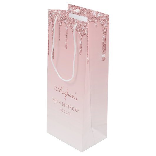 Glitter Drip 30e verjaardag Roze Wijn Cadeautas (Voorkant Gekanteld)