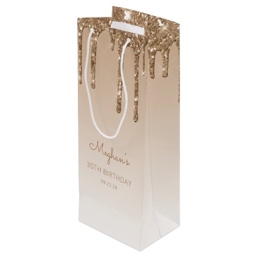 Glitter Drip 30th Birthday Gold Wijn Cadeautas (Achterkant Gekanteld)