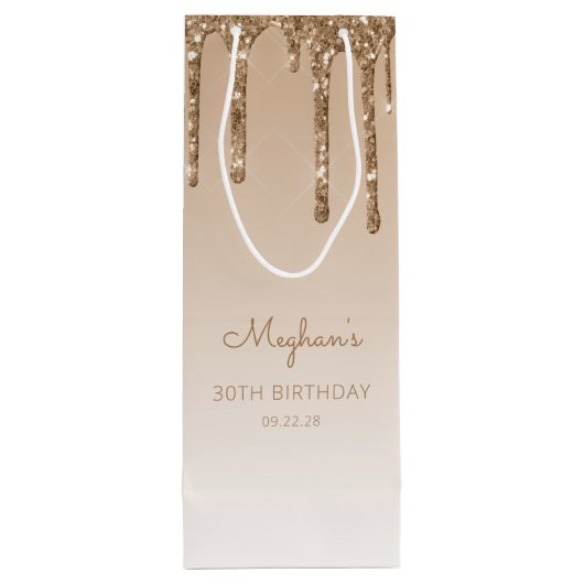 Glitter Drip 30th Birthday Gold Wijn Cadeautas (Achterkant)