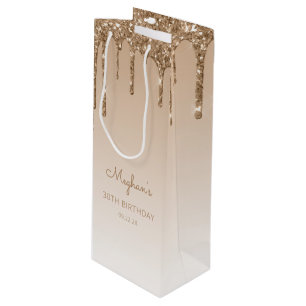 Glitter Drip 30th Birthday Gold Wijn Cadeautas
