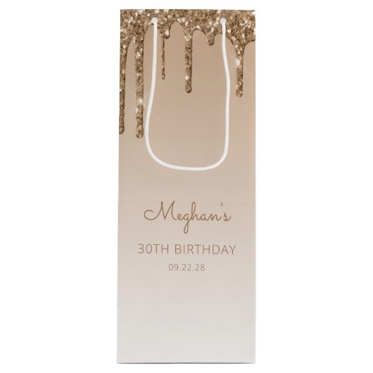 Glitter Drip 30th Birthday Gold Wijn Cadeautas (Voorkant)
